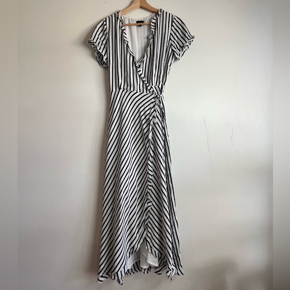 Bardot Black & White Striped Wrap Maxi Dress - Size US 6 - Picture 2 of 15